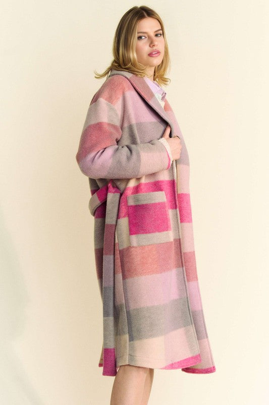 Davi & Dani Tied Color Block Collared Neck Coat - Sydney So Sweet