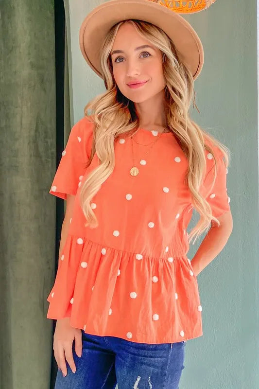 And The Why Pom Pom Polka Dots Short Sleeve Top - Sydney So Sweet