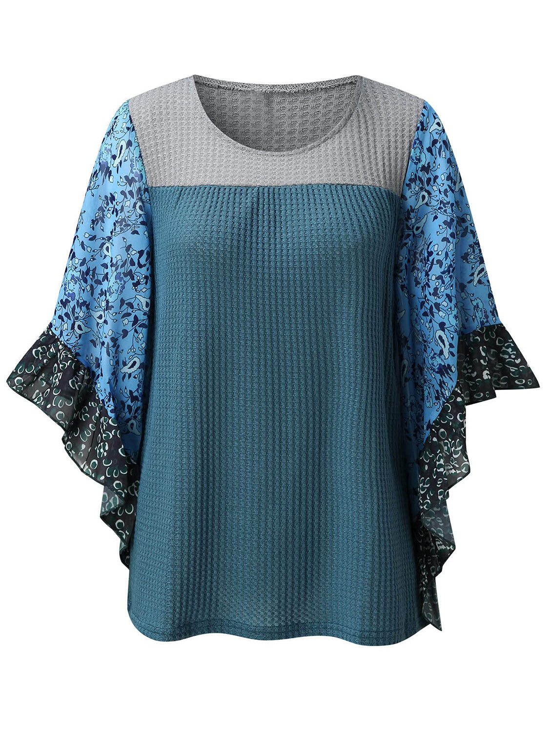 Full Size Printed Round Neck Three-Quarter Sleeve Blouse - Sydney So Sweet