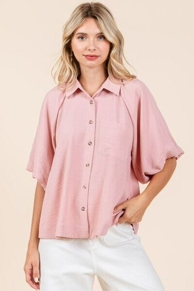 Mittoshop Airflow Short Bubble Sleeve Button Down Shirt - Sydney So Sweet