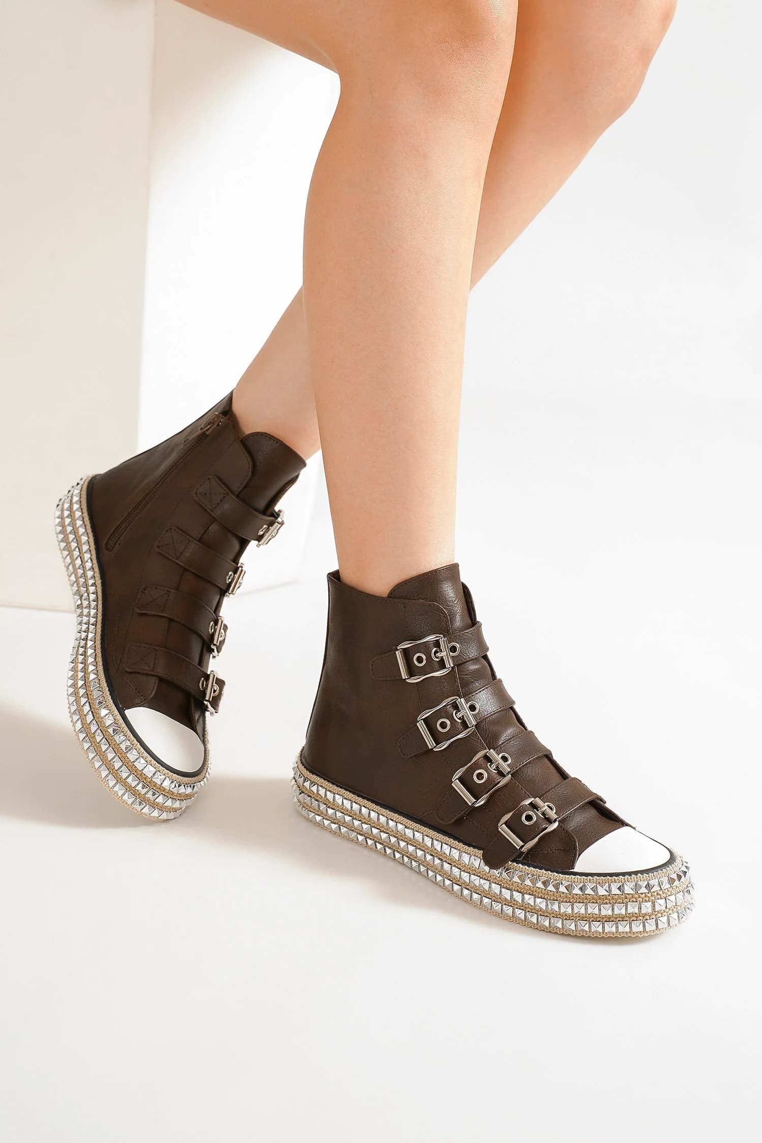 Beast Fashion Multi-Buckle Straps Studded Platform Sneakers - Sydney So Sweet