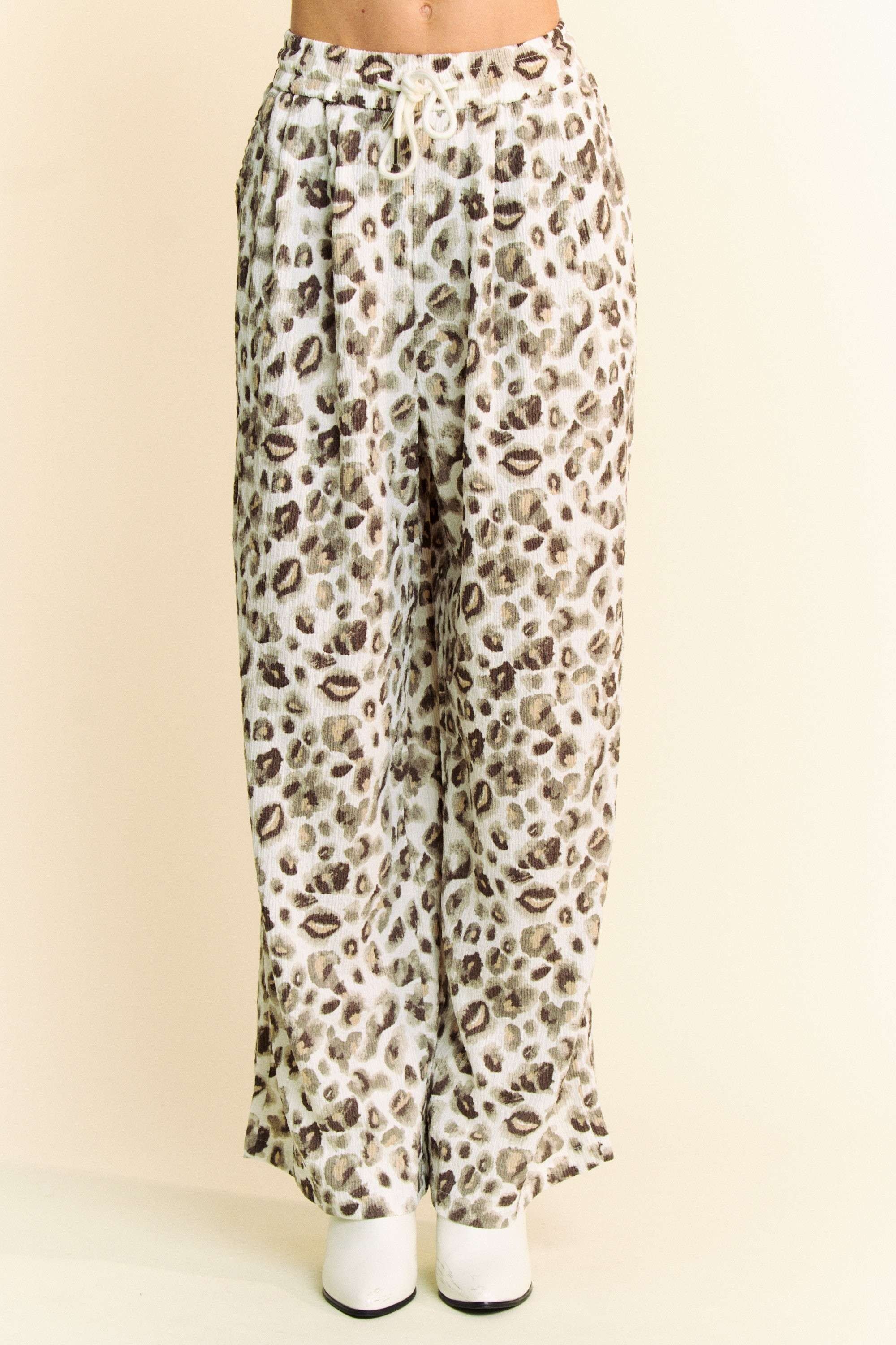 Davi & Dani Drawstring Leopard Wide Leg Pants - Sydney So Sweet