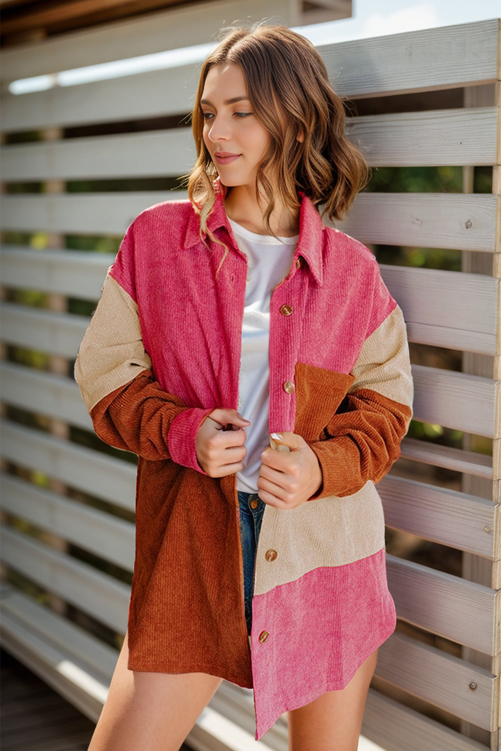 Color Block Long Sleeve Shacket - Sydney So Sweet