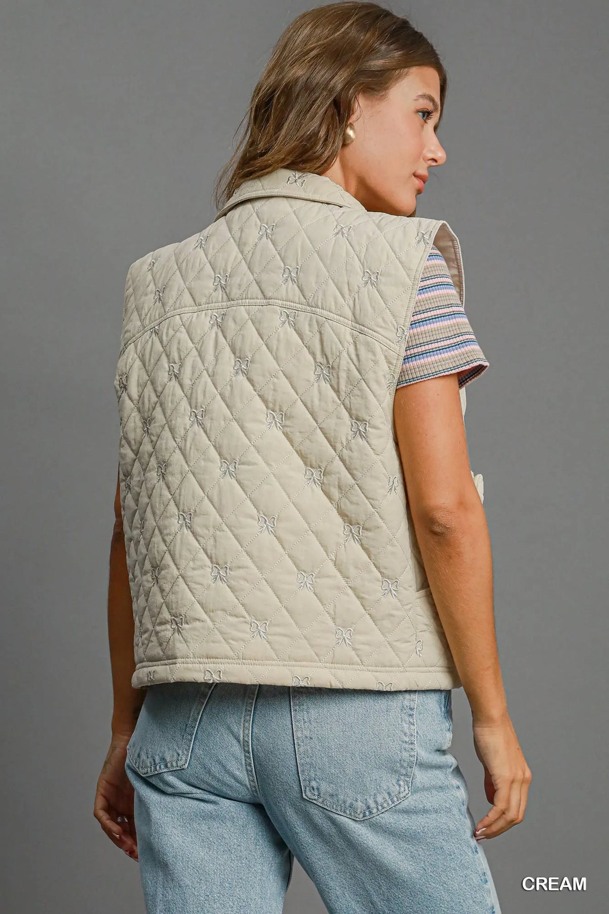 Umgee Sleeveless Quilted Vest with Bow Details - Sydney So Sweet