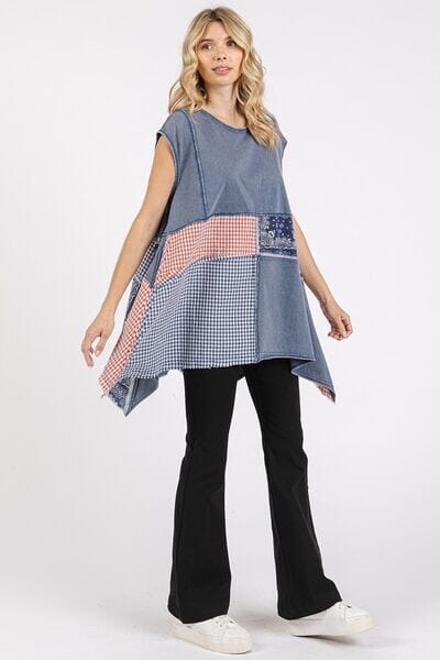 Mittoshop Patchwork Mineral Washed Round Neck Cap Sleeve Top - Sydney So Sweet