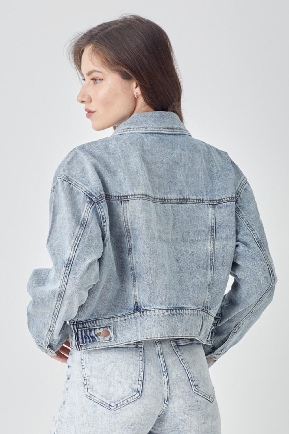 RISEN Full Size Button Down Cropped Denim Jacket - Sydney So Sweet