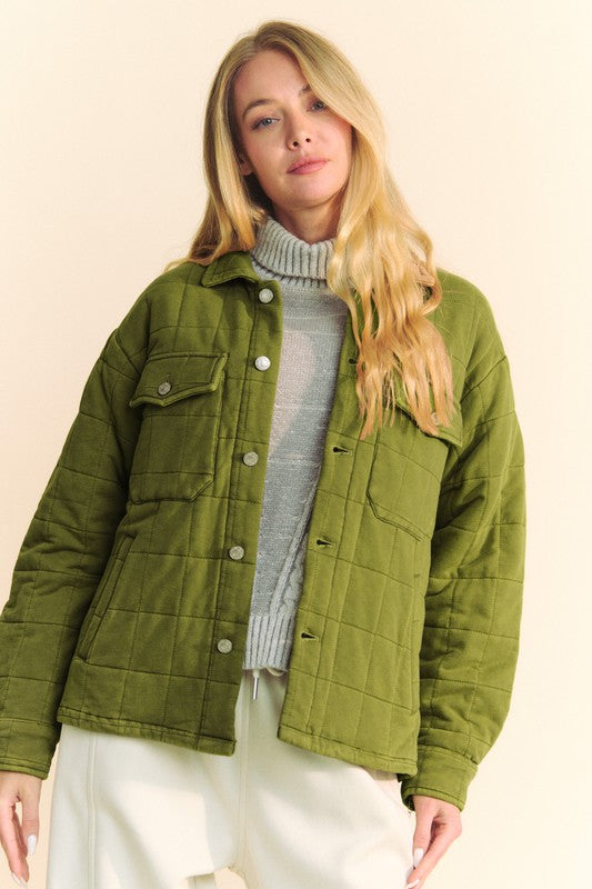 Davi &amp; Dani Quilted Button Down Shacket with Chest Pockets - Sydney So Sweet