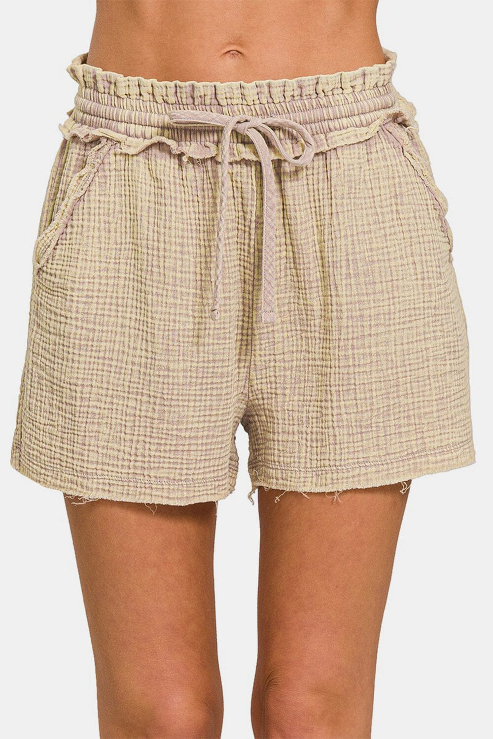 Zenana Washed Frayed Hem Drawstring Shorts - Sydney So Sweet