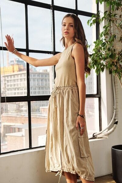 ADORA Drawstring Sleeveless Washed Dress - Sydney So Sweet