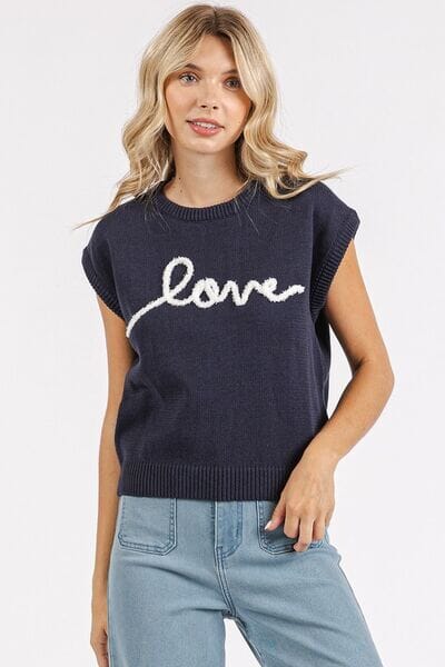 Mittoshop Contrast Letter Round Neck Cap Sleeve Knit Top - Sydney So Sweet