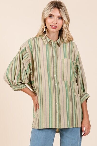 Mittoshop Striped Bubble Sleeve Button Down Shirt - Sydney So Sweet