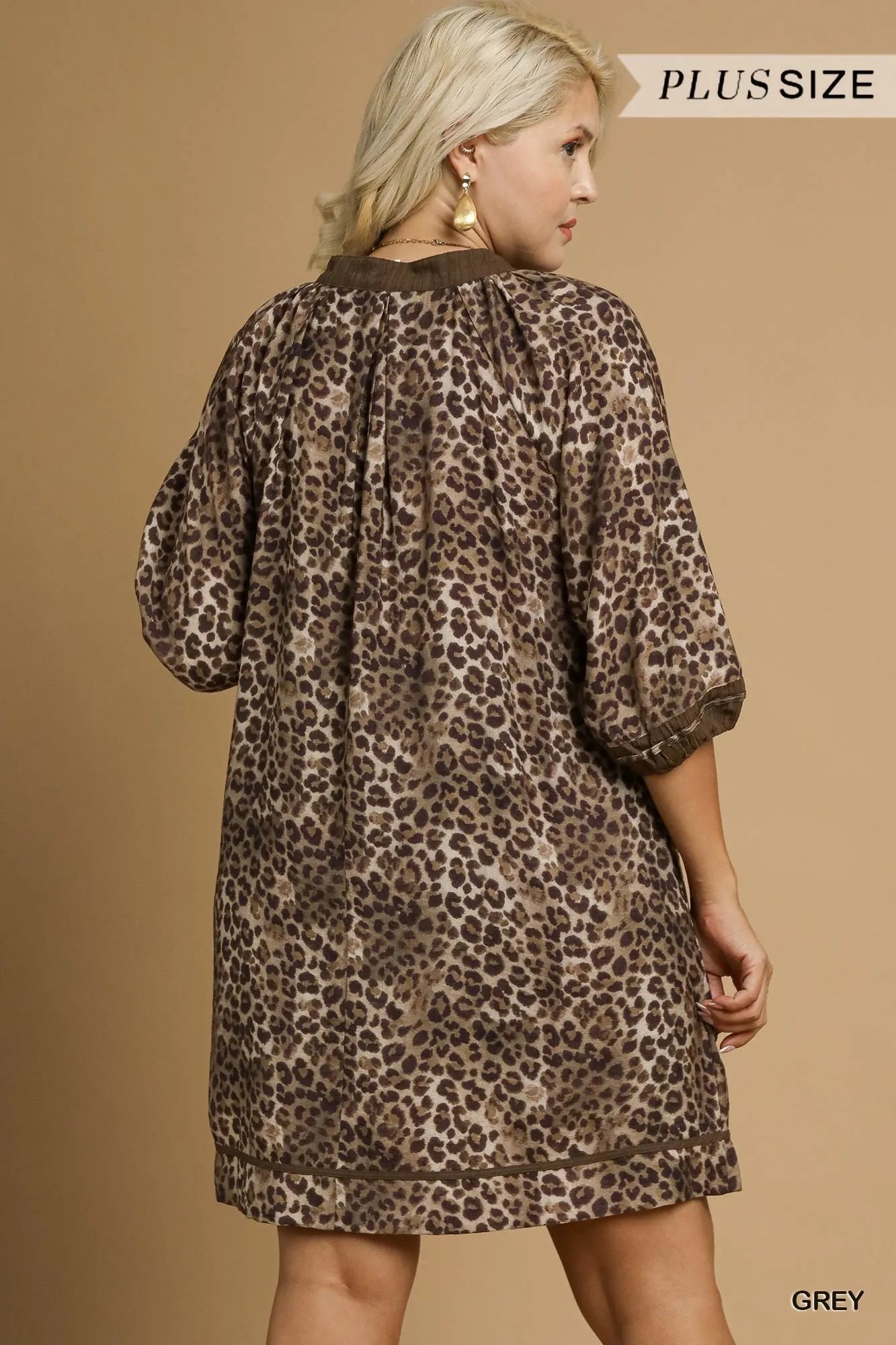 Umgee Full Size Leopard Print Mini Dress with Contrast Trim Plus Size - Sydney So Sweet