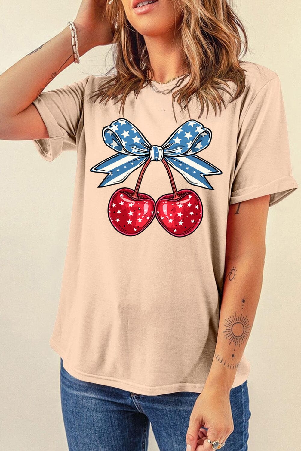 Cherry Graphic Round Neck Short Sleeve T-Shirt - Sydney So Sweet