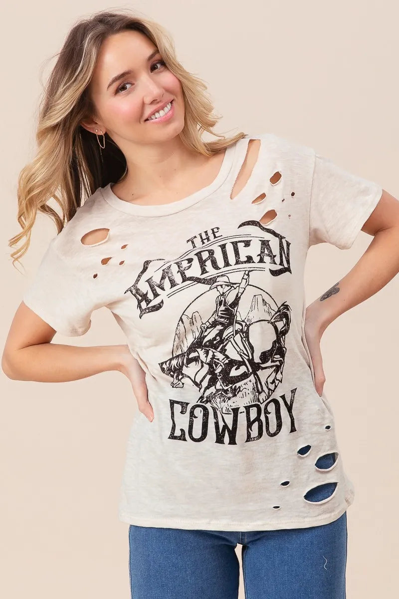 BiBi Cotton Slub Laser Top American Cow Boy Graphic - Sydney So Sweet