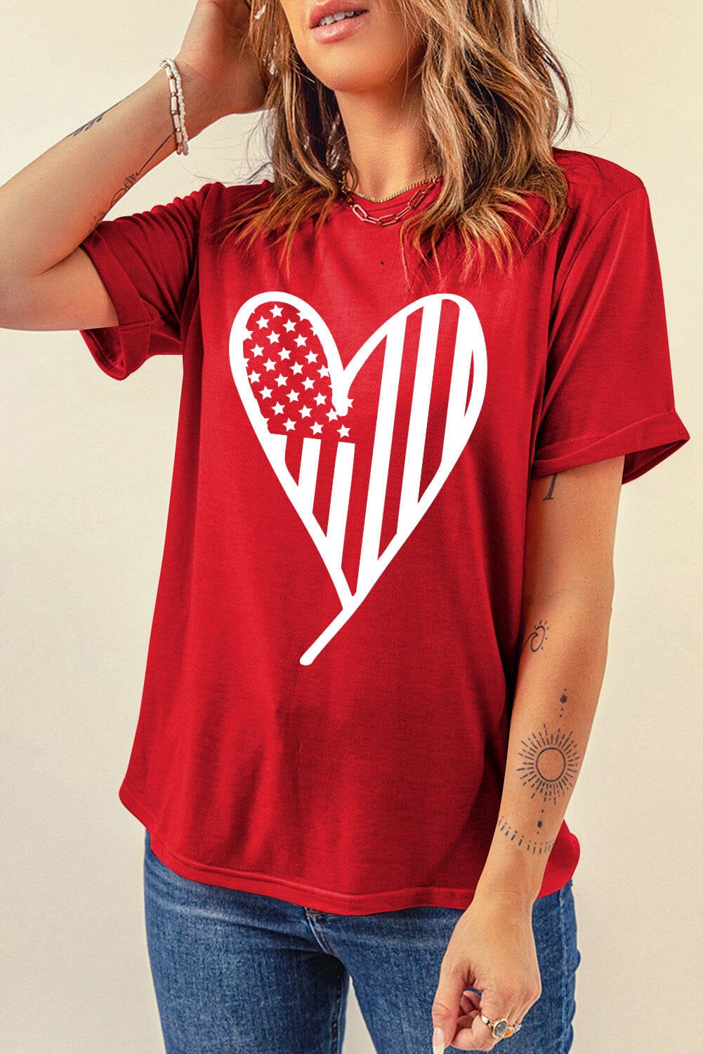 Heart Round Neck Short Sleeve T-Shirt - Sydney So Sweet