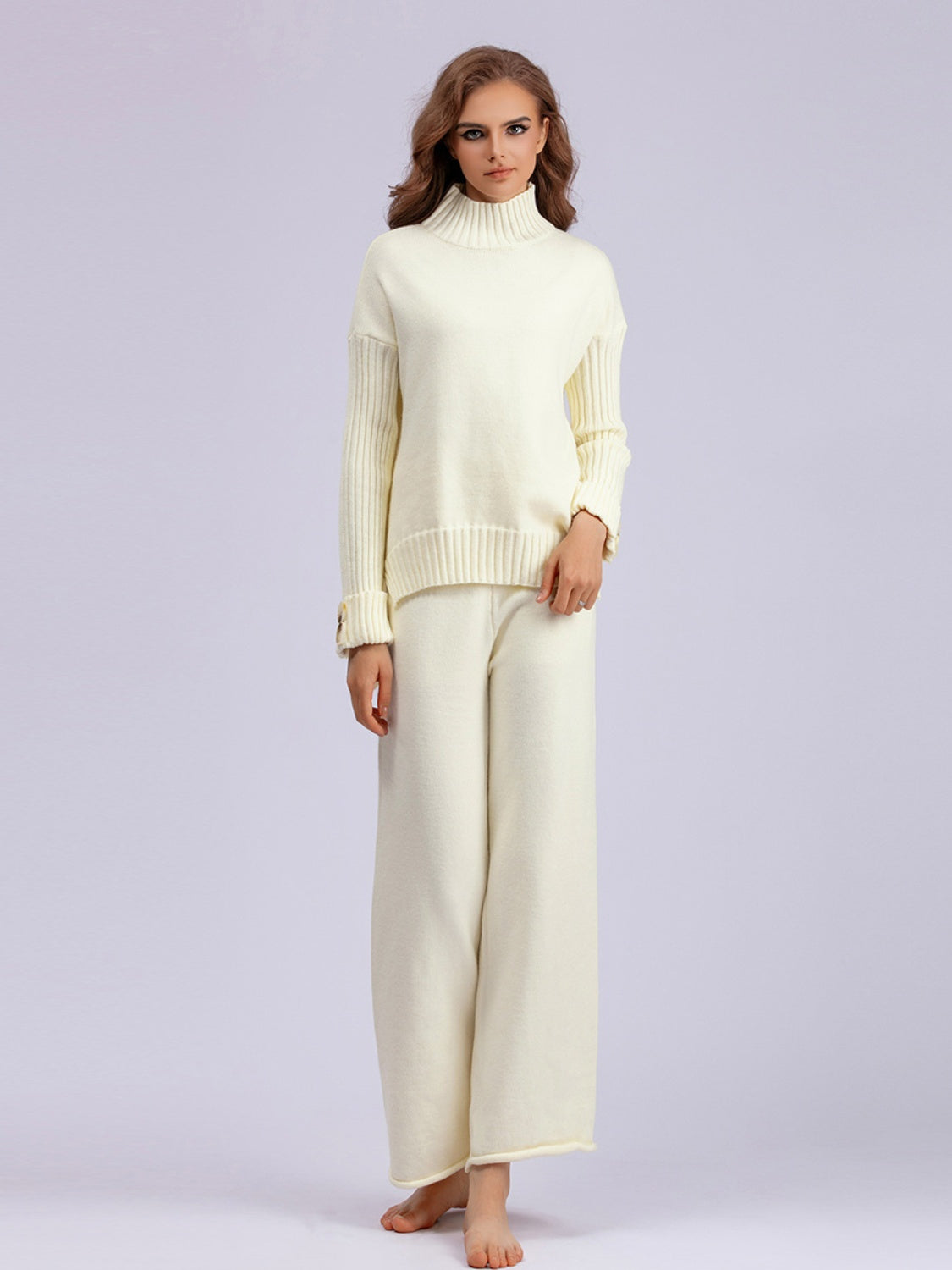 Basic Bae High- Low Turtleneck Long Sleeve Top and Pants Sweater Set - Sydney So Sweet