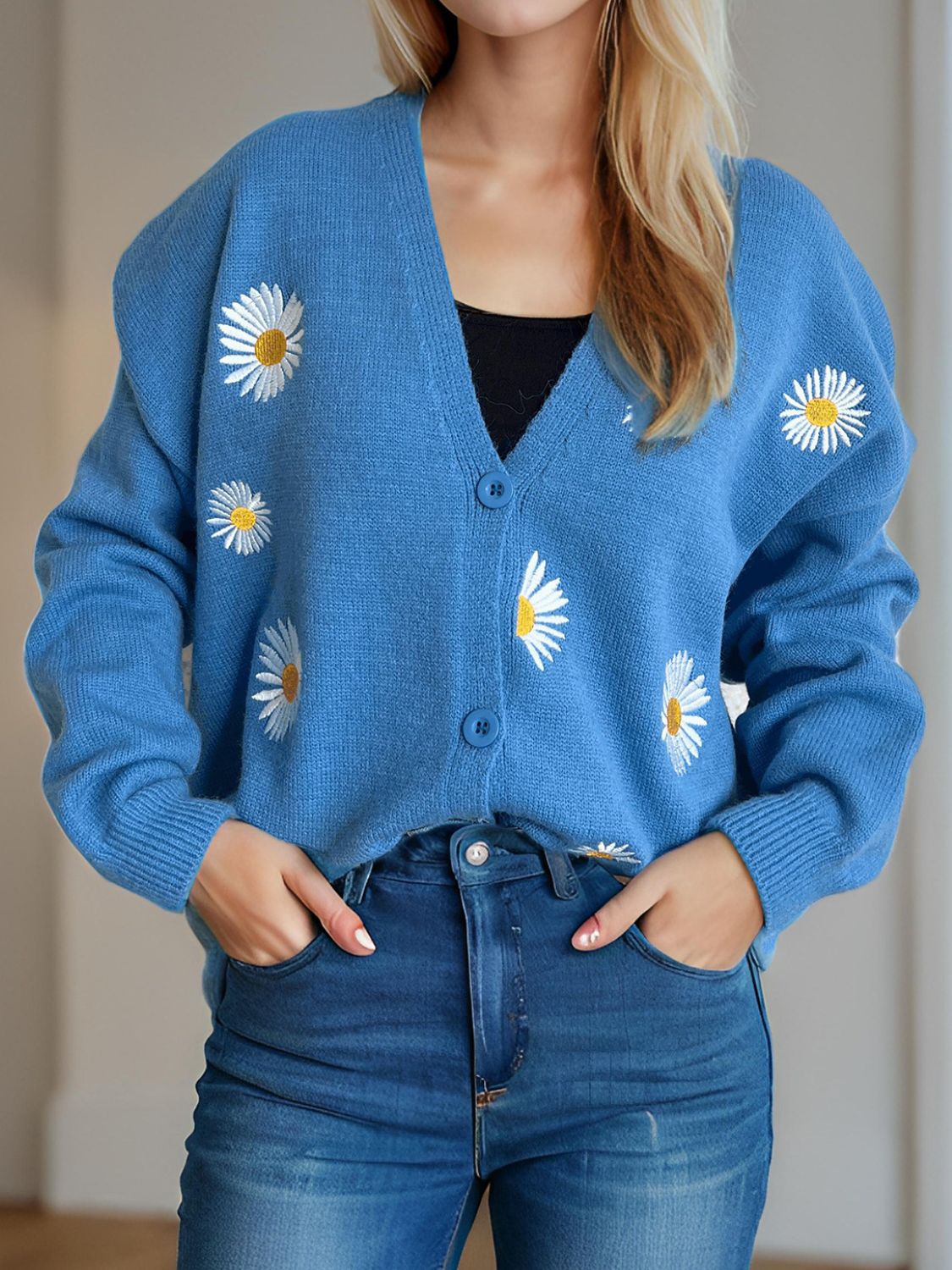 Daisy Button Up V-Neck Cardigan - Sydney So Sweet