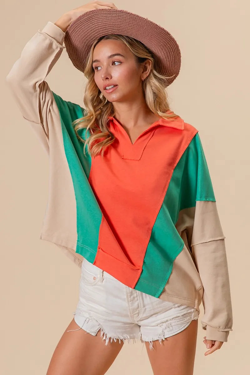 BiBi Colorblock Exposed Seam French Terry Sweatshirt - Sydney So Sweet