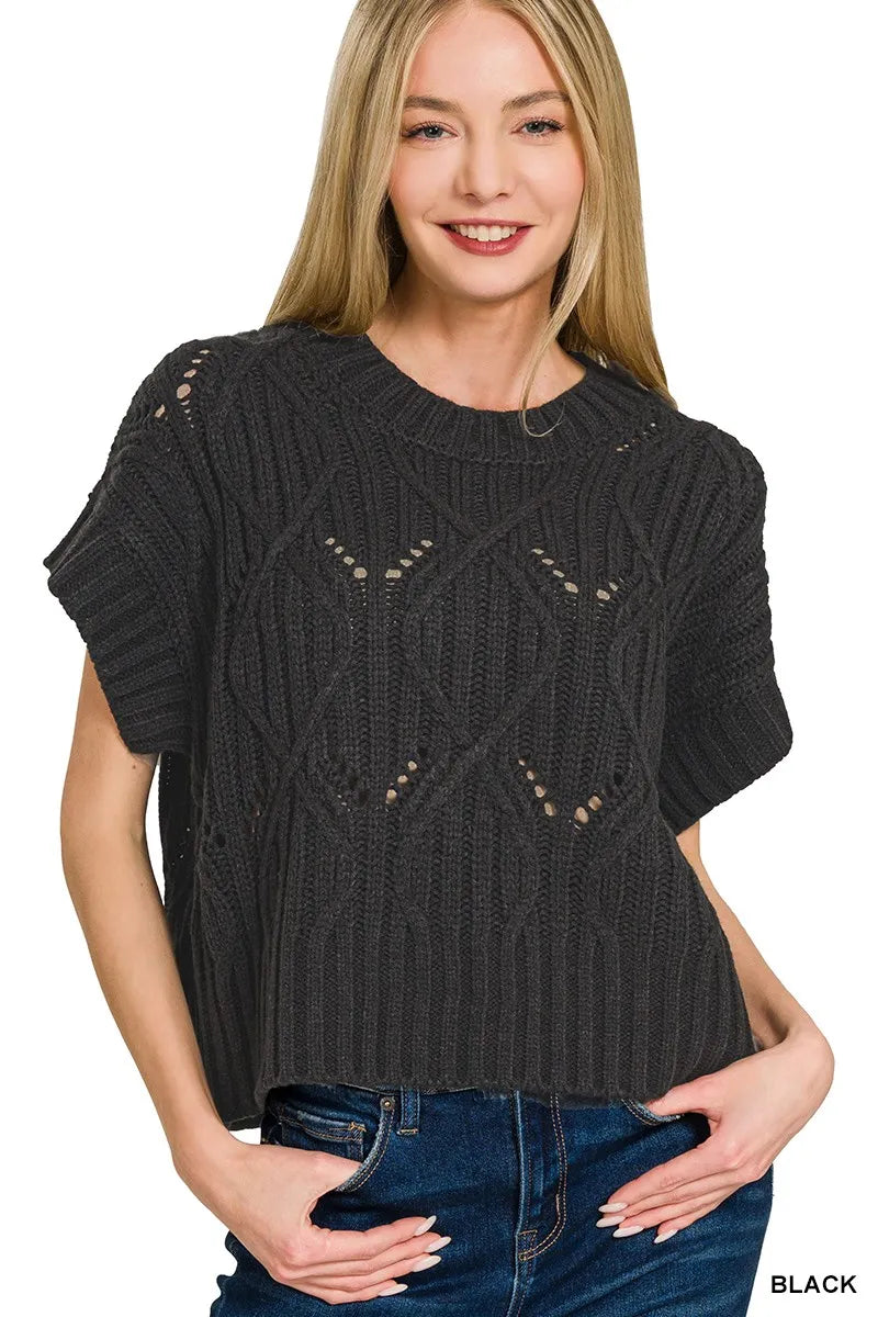 Zenana Cable Knit Short Sleeve Sweater - Sydney So Sweet