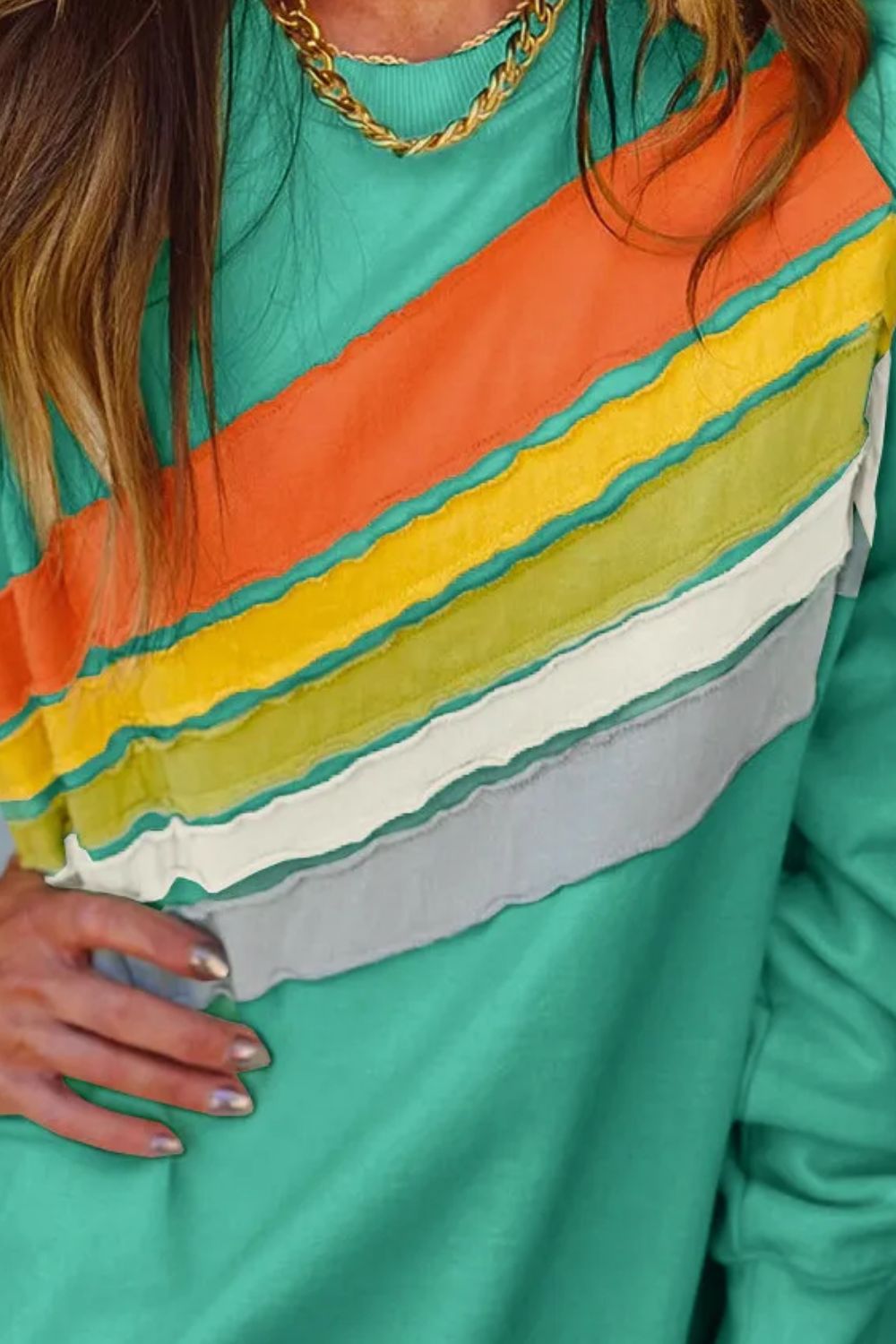 Contrast Round Neck Long Sleeve Sweatshirt - Sydney So Sweet