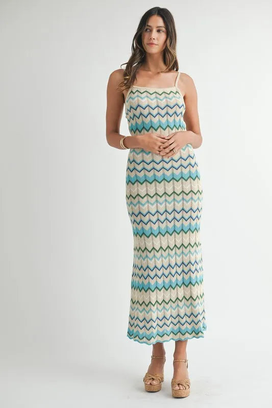MABLE Lightweight Pointelle Chevron Knit Maxi Dress - Sydney So Sweet