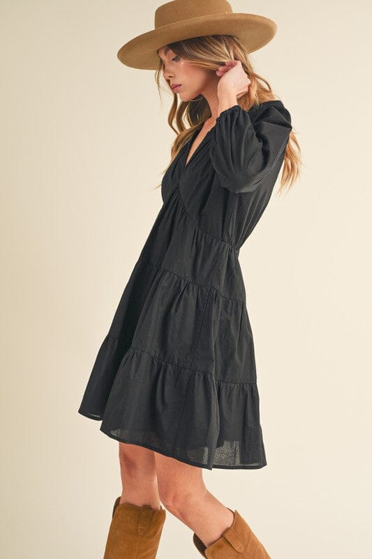 Aemi + Co Notched Balloon Sleeve Tiered Mini Dress - Sydney So Sweet