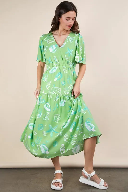 VERY J Printed V-Neck Resort Midi Dress - Sydney So Sweet