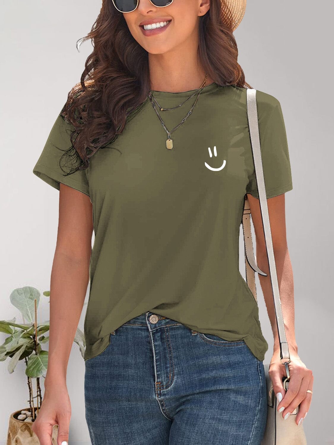 Smile Graphic Round Neck Short Sleeve T-Shirt - Sydney So Sweet