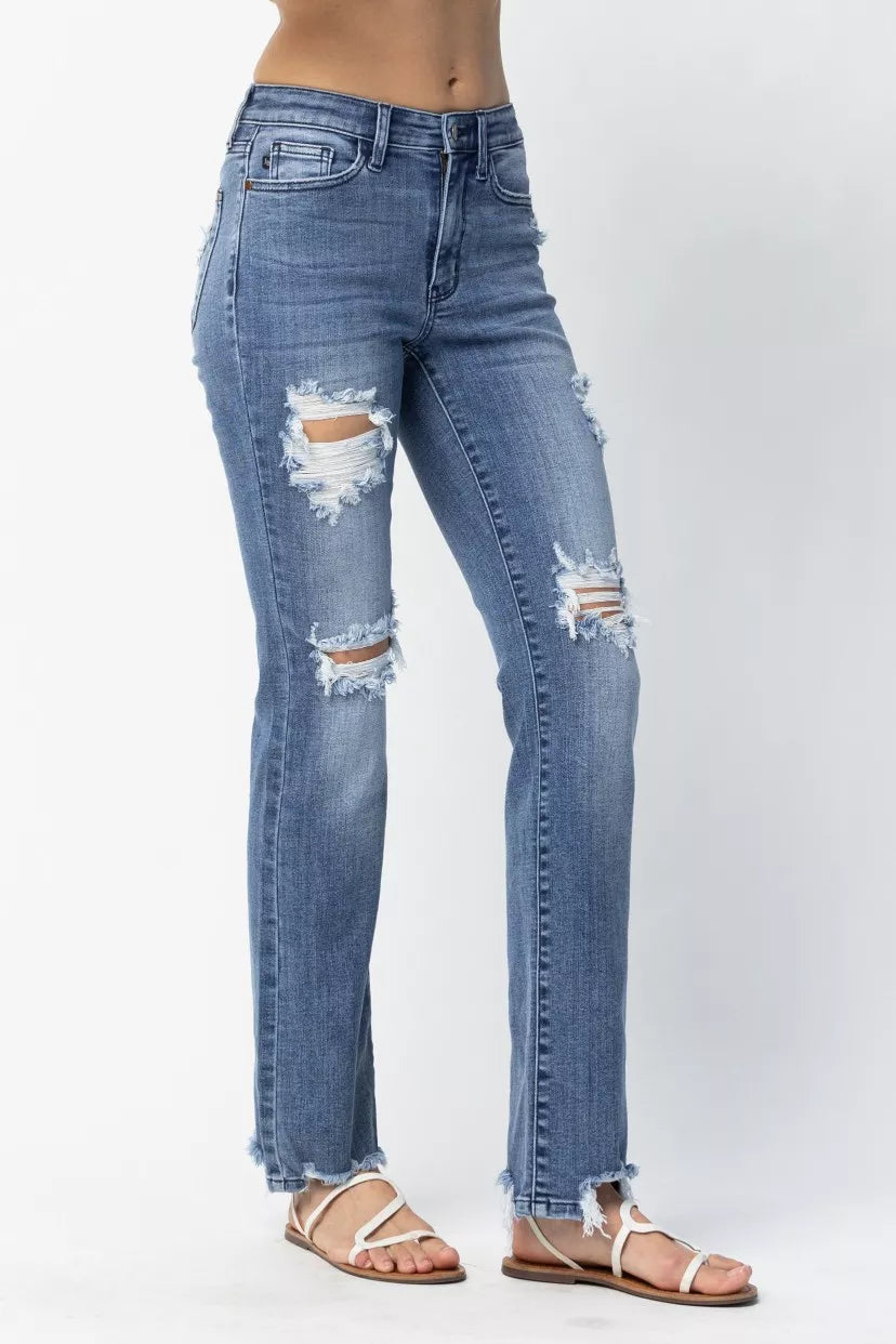 Judy Blue Full Size Mid Rise Destroy Straight Jeans Plus Size - Sydney So Sweet