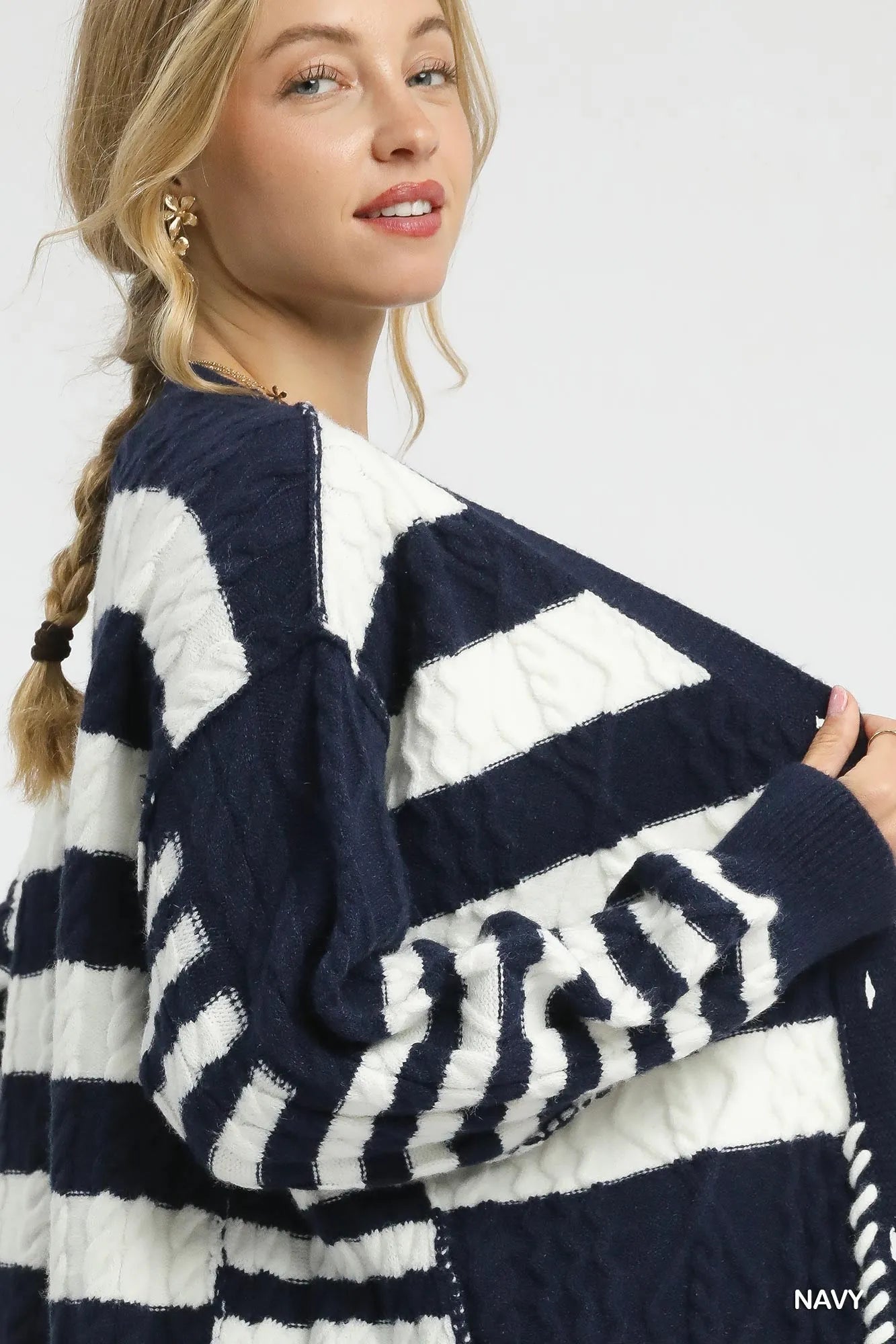 Umgee Cable-Knit Stripe Button-Up Cardigan - Sydney So Sweet