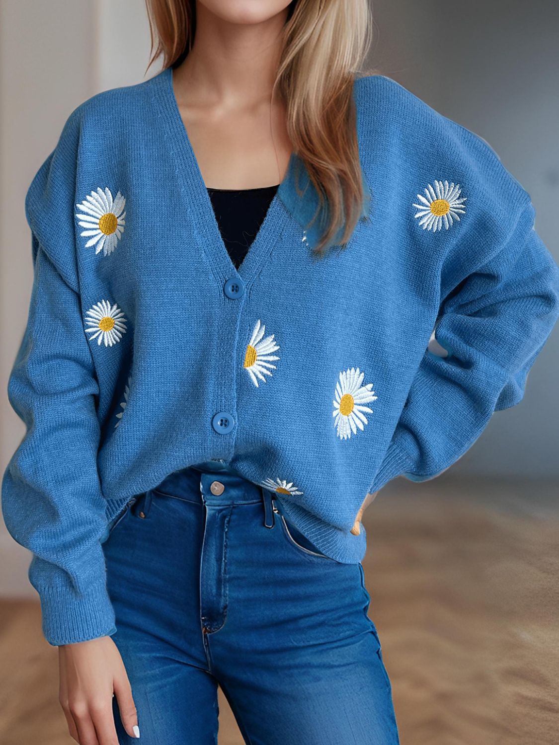 Daisy Button Up V-Neck Cardigan - Sydney So Sweet