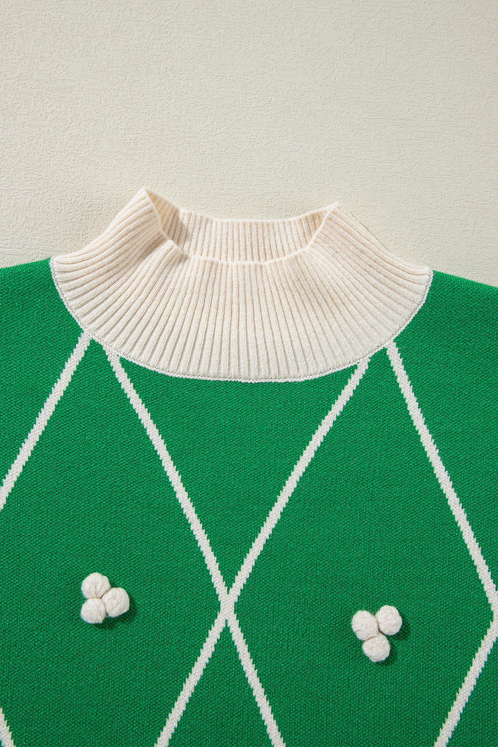 Diamond Pattern Contrast Trim Mock Neck Sweater - Sydney So Sweet