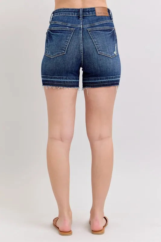 Judy Blue High Waist Tummy Control Destroy Release Hem Denim Shorts - Sydney So Sweet