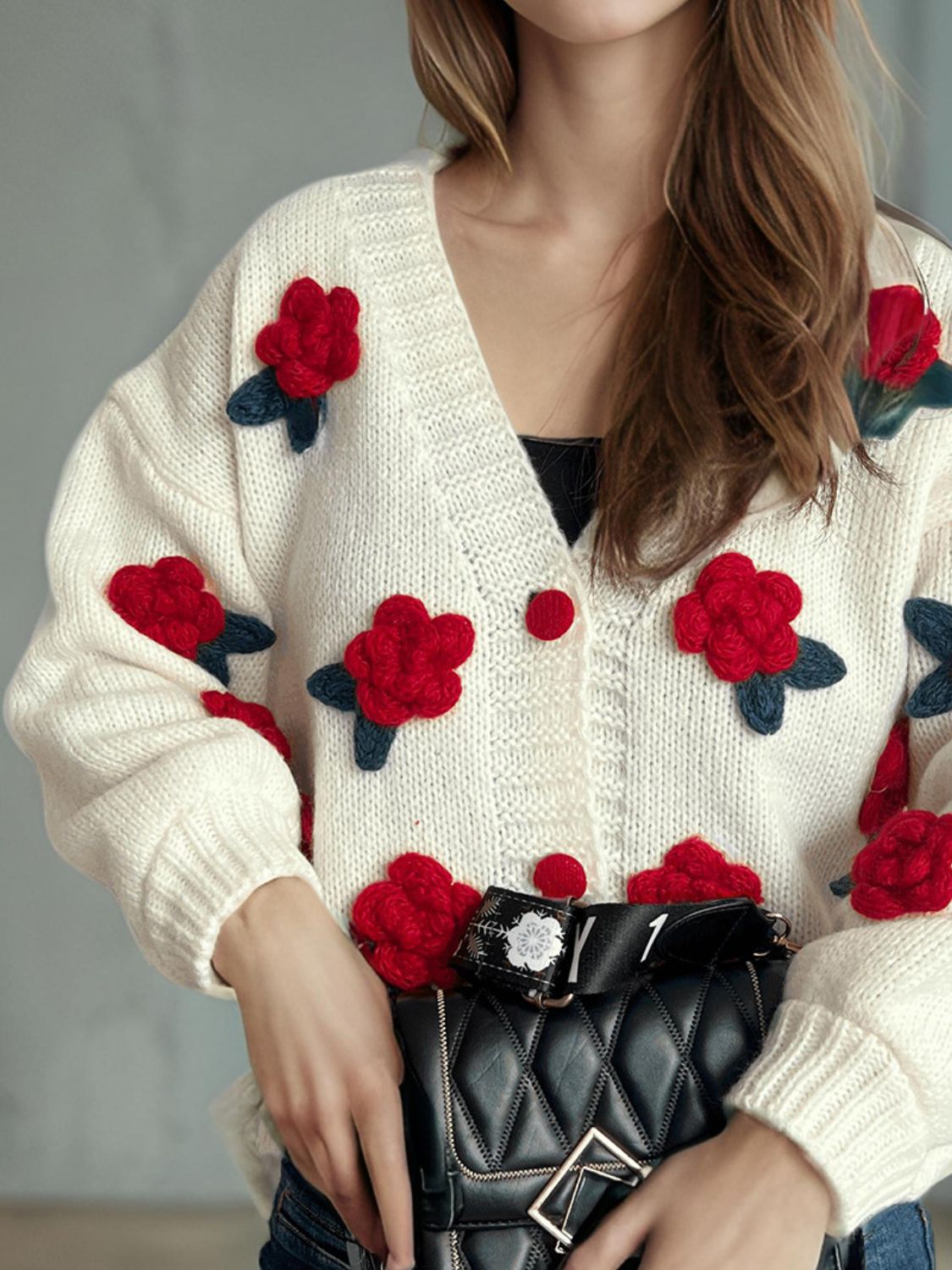 Flower Button Down V-Neck Long Sleeve Cardigan - Sydney So Sweet