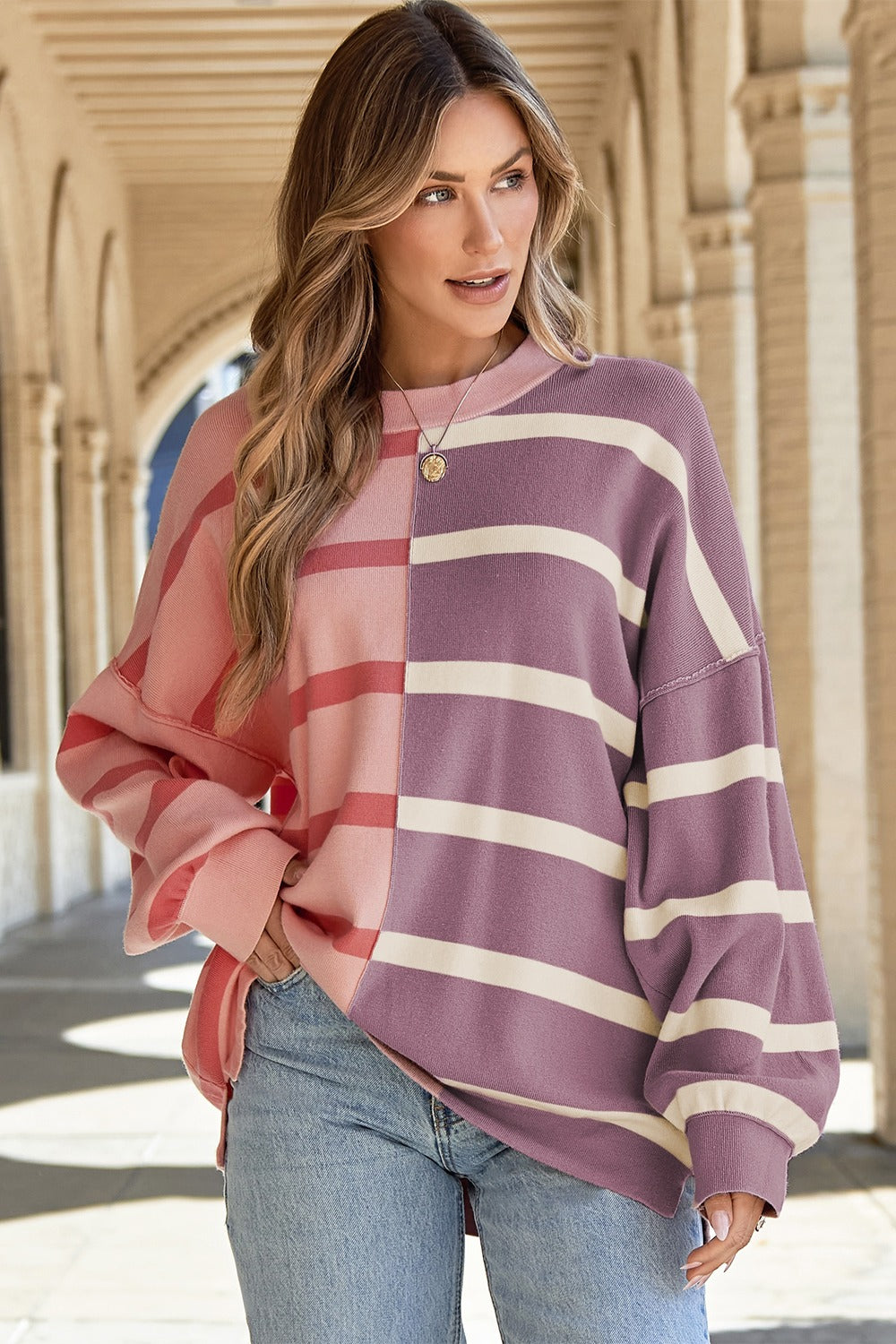 Striped Round Neck Long Sleeve Knit Top - Sydney So Sweet