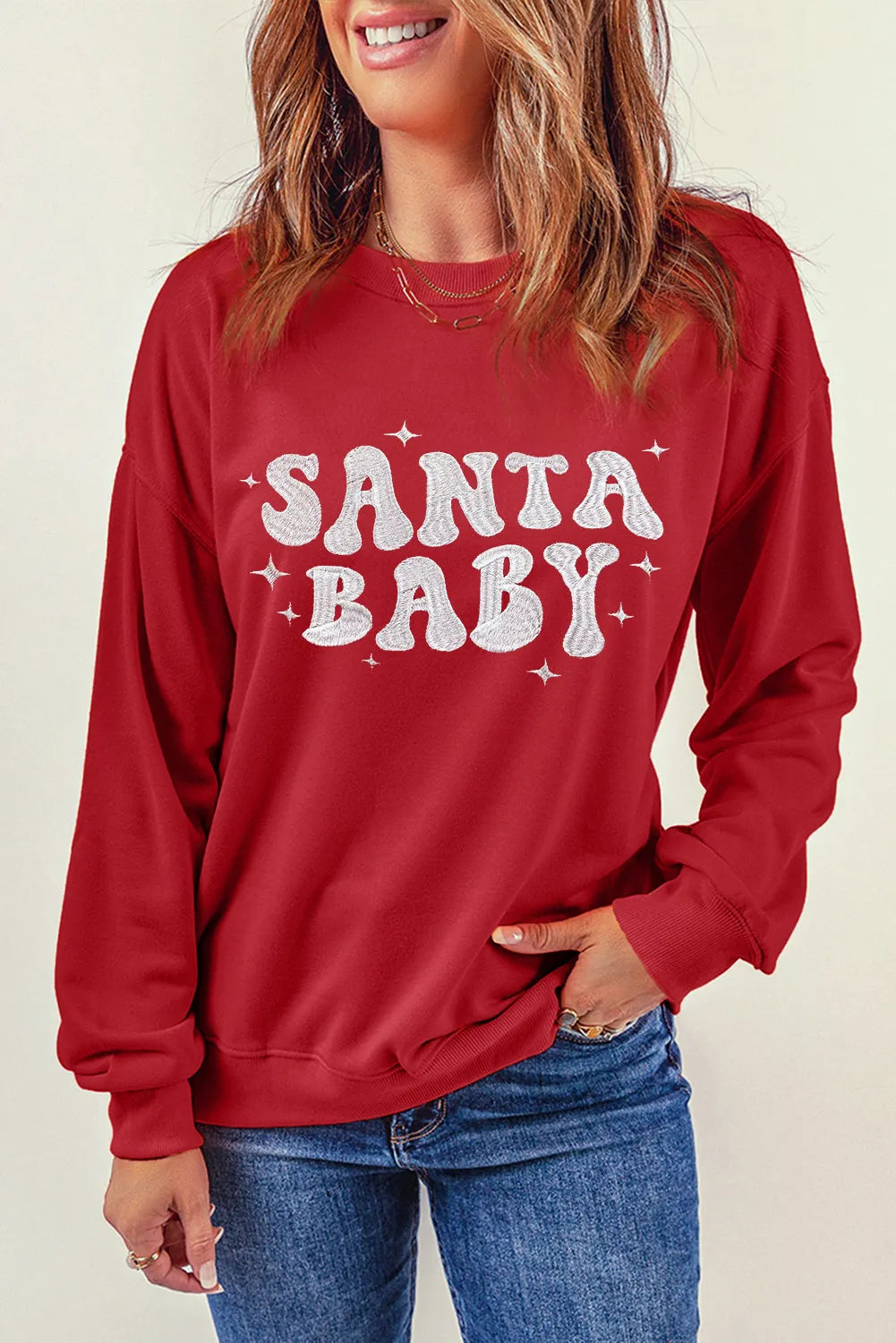 SANTA BABY Round Neck Long Sleeve Sweatshirt - Sydney So Sweet