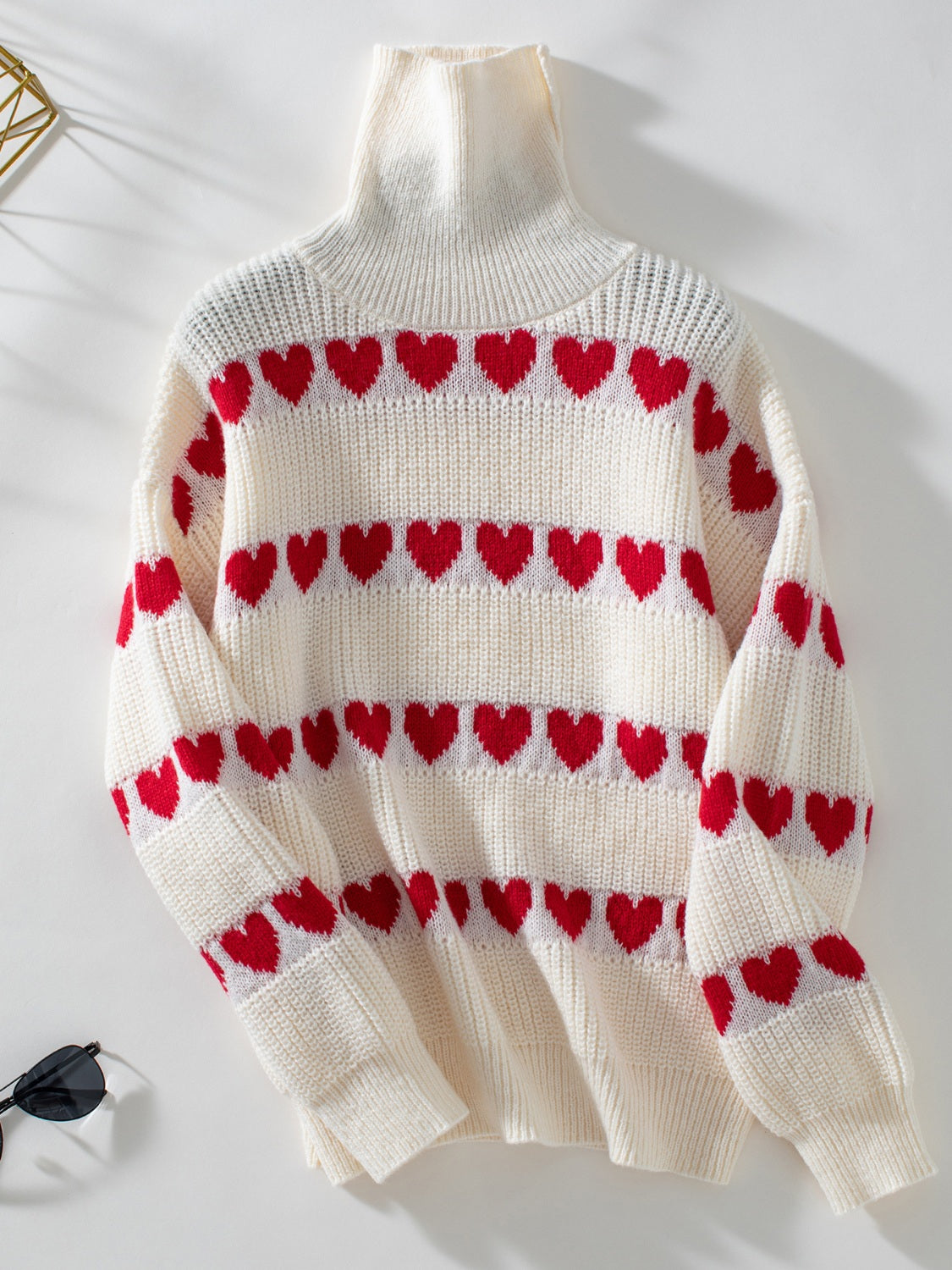 Heart Turtleneck Dropped Shoulder Sweater - Sydney So Sweet