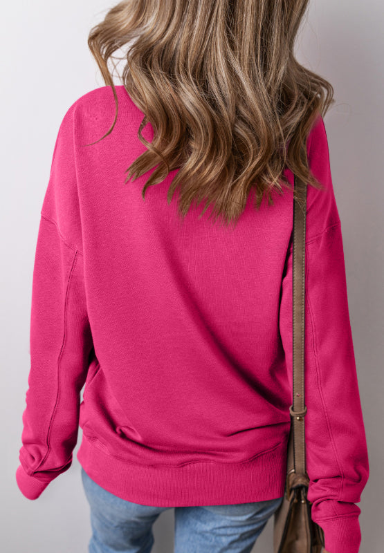 Solid Color Round Neck Long Sleeve Sweatshirt - Sydney So Sweet