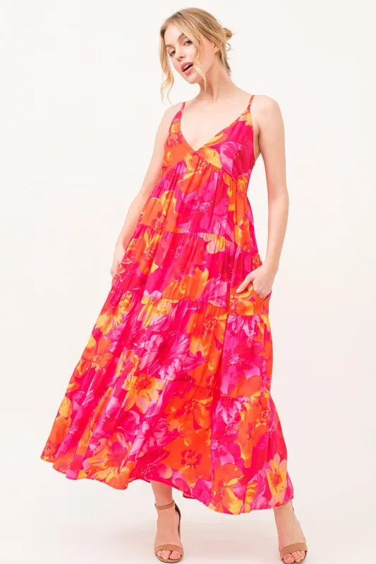 And The Why Floral Tiered Maxi Cami Dress with Pockets - Sydney So Sweet