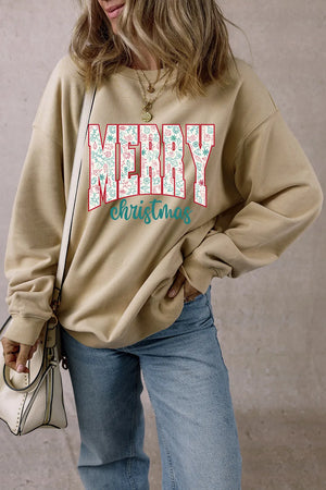 MERRY CHRISTMAS Round Neck Long Sleeve Sweatshirt - Sydney So Sweet