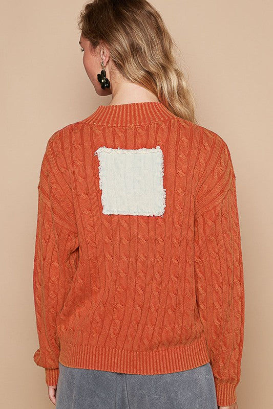 POL Cable-Knit Peace Patch Dropped Shoulder Sweater - Sydney So Sweet