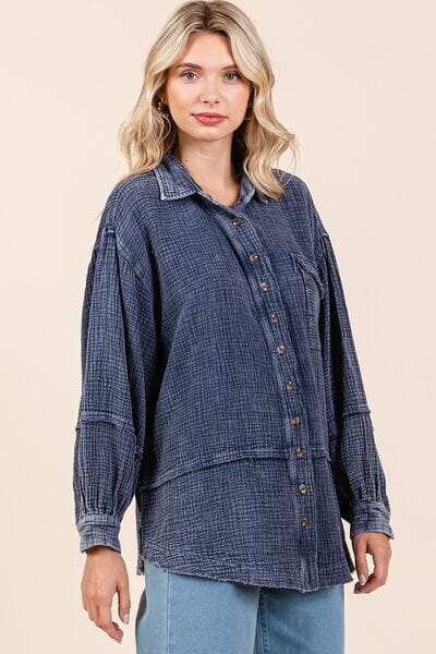 Mittoshop Textured Collared Neck Long Sleeve Shirt - Sydney So Sweet