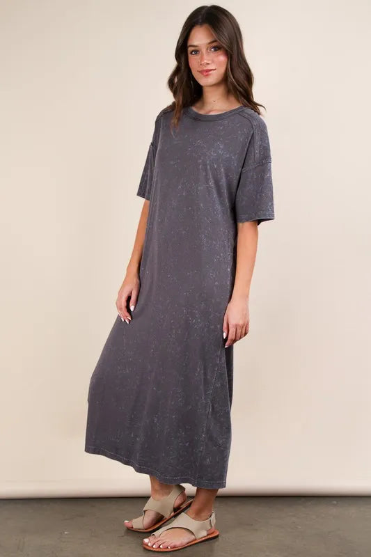 VERY J Plus Size Mineral Washed Casual Comfy Midi Dress - Sydney So Sweet