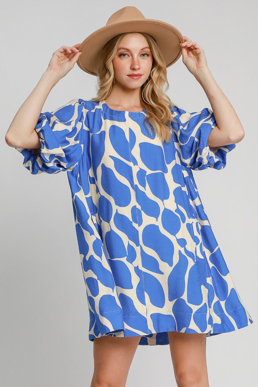 Umgee Two Tone Abstract Print Puff Sleeve Dress - Sydney So Sweet