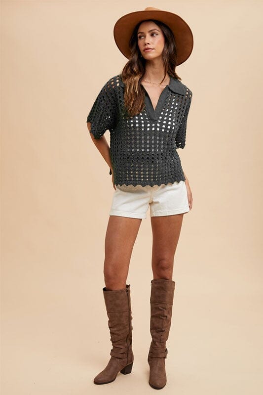 Annie Wear Openwork Johnny Collar Knit Cover Up - Sydney So Sweet