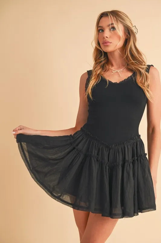 Aemi+Co Frill Sleeveless Drop Waist Mini Dress - Sydney So Sweet