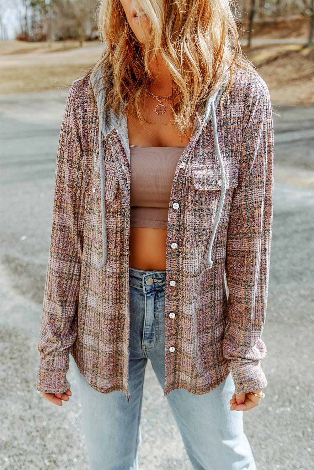 Double Take Plaid Long Sleeve Hooded Jacket - Sydney So Sweet