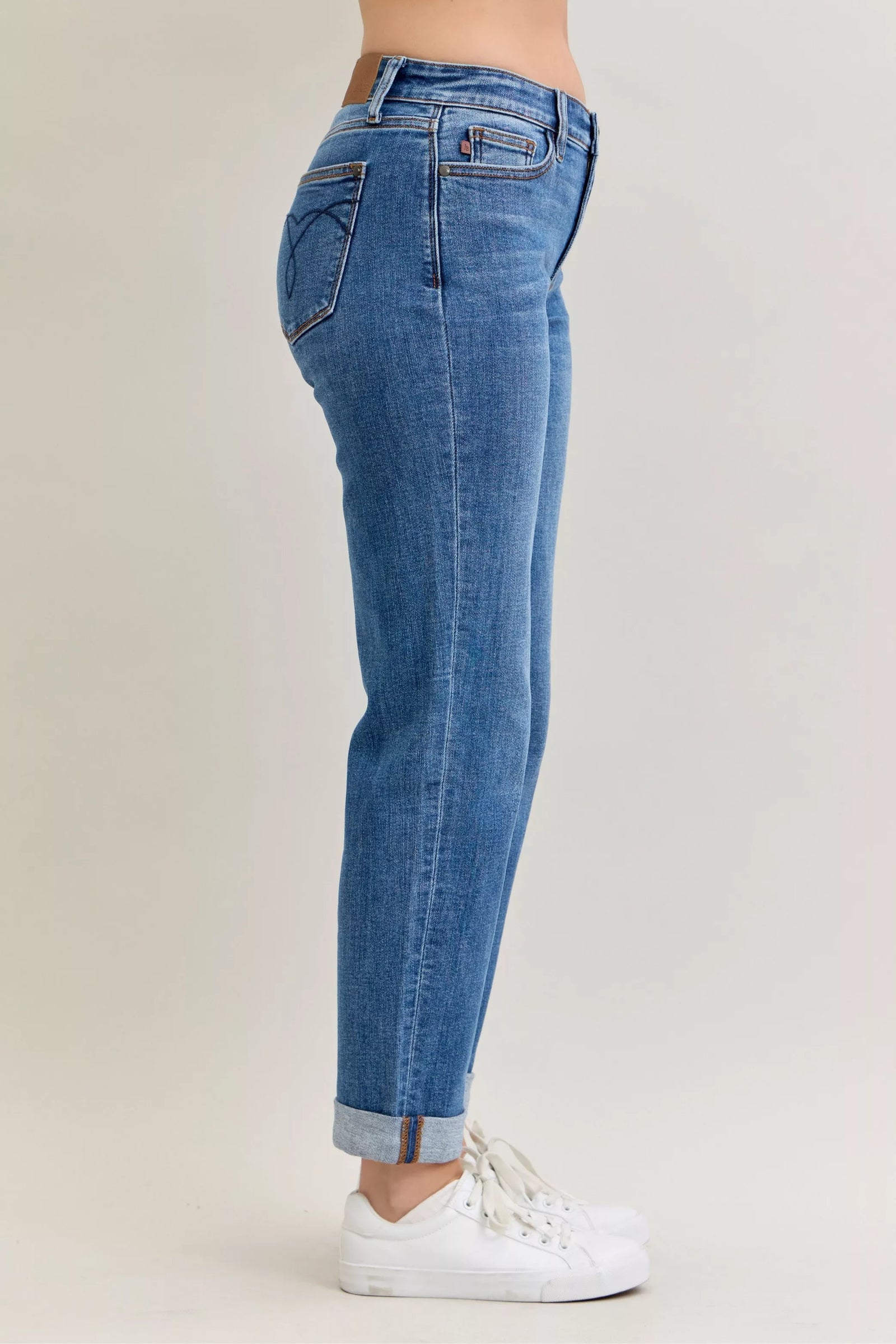 Judy Blue Full Size Mid Rise BF Classic Cuffed Jeans Plus Size - Sydney So Sweet