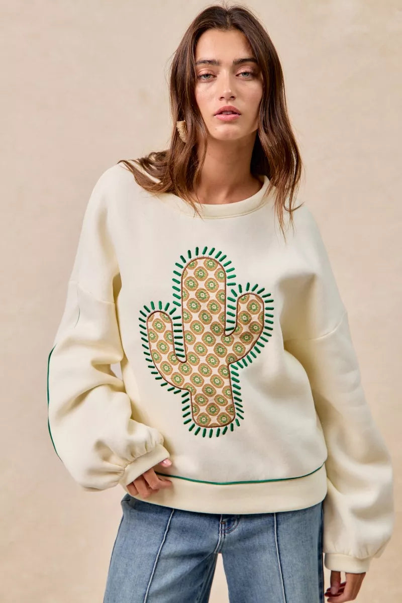 BiBi Cactus Embroidered Fleece Sweatshirt - Sydney So Sweet