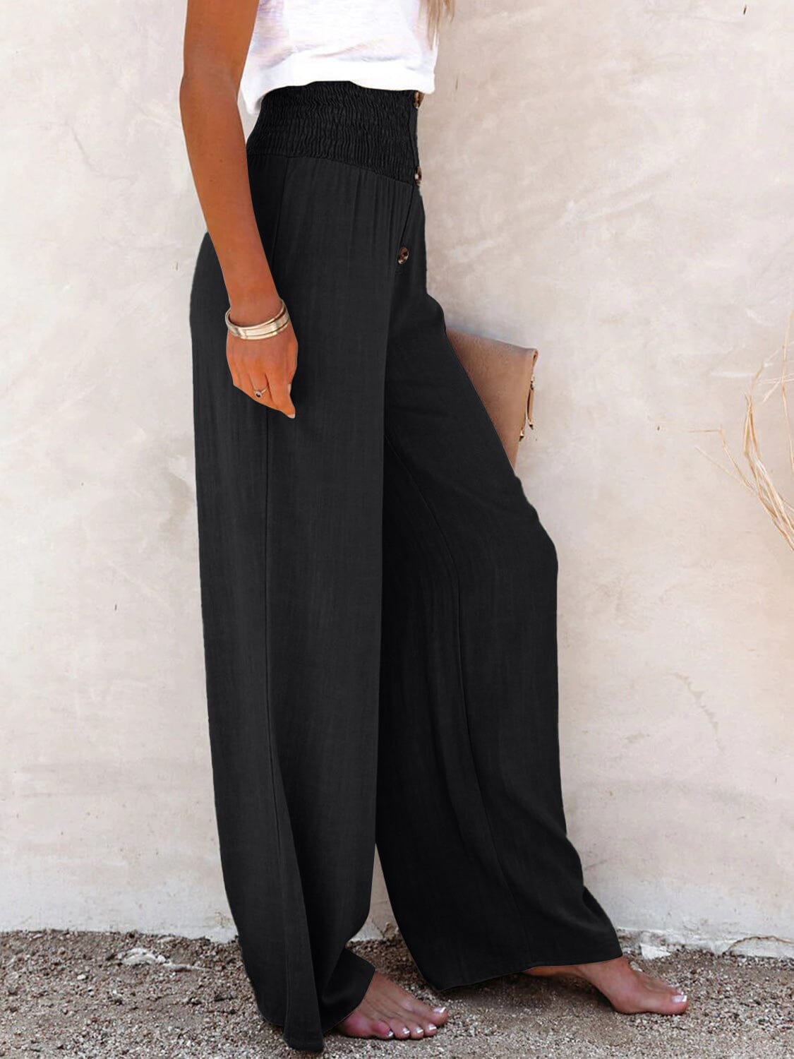 Full Size Decorative Button High Waist Pants - Sydney So Sweet